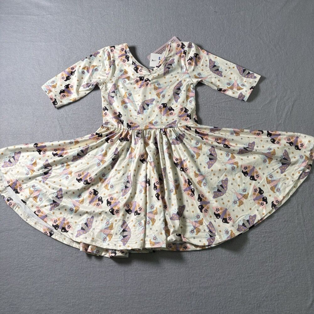 NEW Girls Butterfly Twirl Dress Boutique Full Circle Skater Dress 3/4